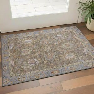 HomeRoots 5' X 8' Brown and Lavender Oriental Washable Area Rug - Stain-Resistant, UV Protected, Easy Care! 717949