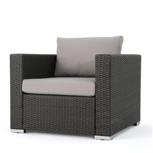 English Elm Christopher Knight Home® - SANTA SANTA ROSA CLUB CHAIR KD — Weatherproof Faux Rattan, Aluminum Frame, Water‑Resistant Cushion Comfort Grey+Silver 57470.00ALUGRY