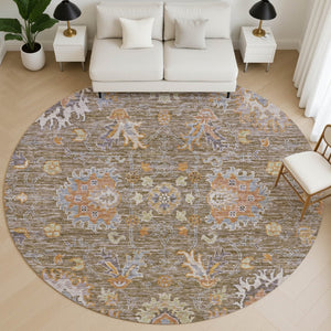 HomeRoots 8' X 10' Brown and Lavender Oriental Area Rug - Machine Washable, UV Protected, Stain Resistant Design 717951