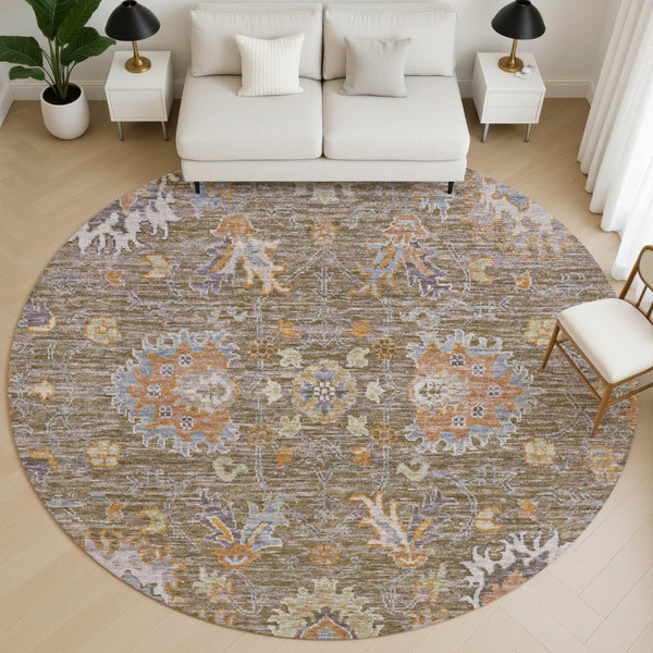 HomeRoots 8' X 10' Brown and Lavender Oriental Area Rug - Machine Washable, UV Protected, Stain Resistant Design 717951
