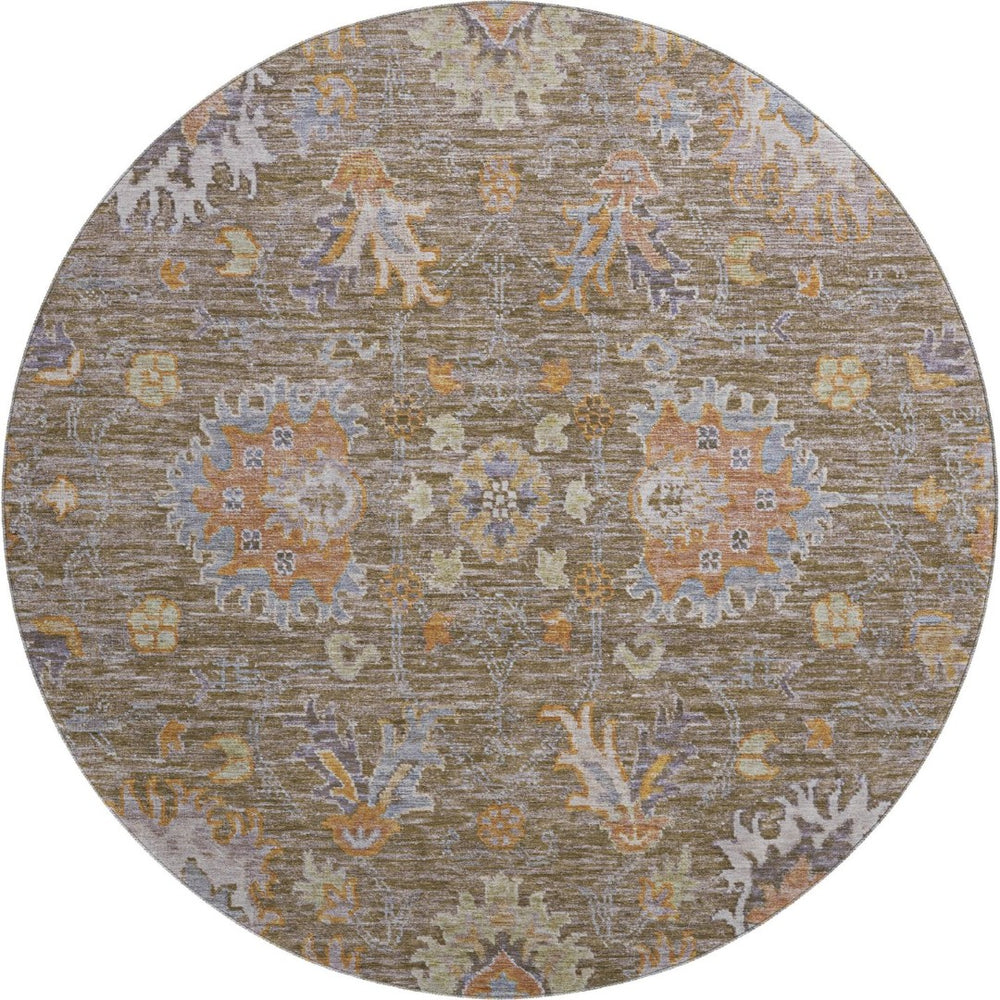 HomeRoots 8' X 10' Brown and Lavender Oriental Area Rug - Machine Washable, UV Protected, Stain Resistant Design 717951