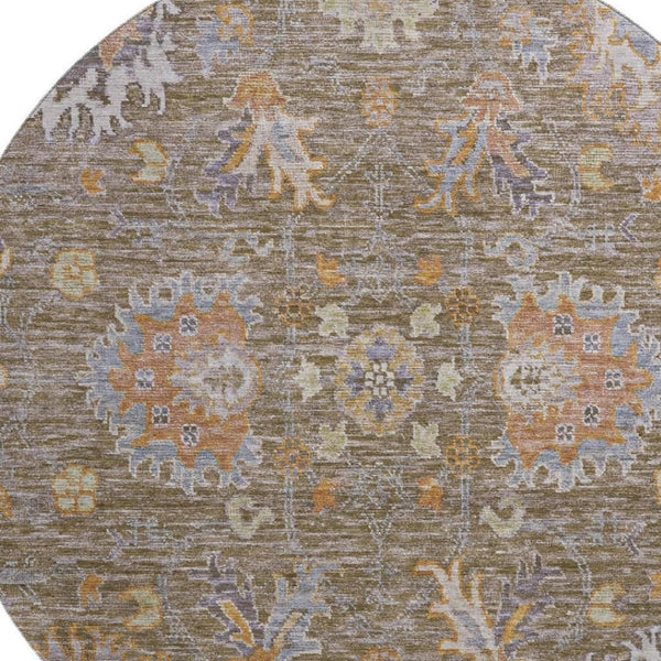 HomeRoots 8' X 10' Brown and Lavender Oriental Area Rug - Machine Washable, UV Protected, Stain Resistant Design 717951