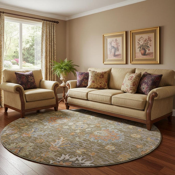 HomeRoots 8' X 10' Brown and Lavender Oriental Area Rug - Machine Washable, UV Protected, Stain Resistant Design 717951