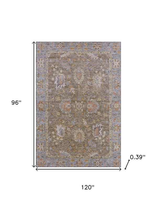 HomeRoots 9' X 12' Brown & Lavender Oriental Washable Area Rug – Durable, Stain-Resistant, UV-Protected Design! 717952
