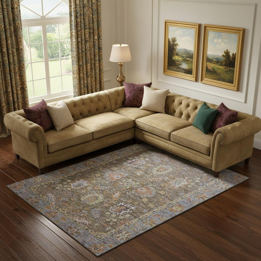 HomeRoots 9' X 12' Brown & Lavender Oriental Washable Area Rug – Durable, Stain-Resistant, UV-Protected Design! 717952