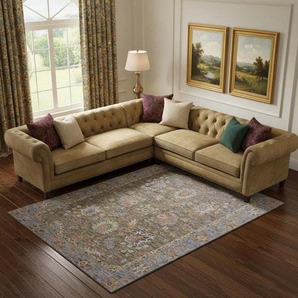 HomeRoots 9' X 12' Brown & Lavender Oriental Washable Area Rug – Durable, Stain-Resistant, UV-Protected Design! 717952