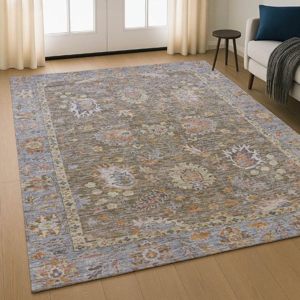 HomeRoots 10' X 14' Brown & Lavender Oriental Area Rug - Washable, UV Protected, Stain Resistant for Families 717953