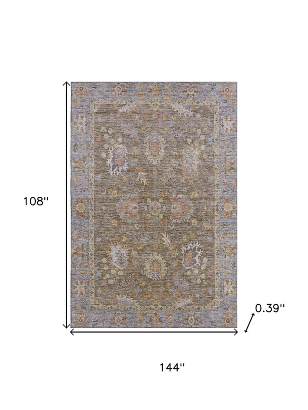 HomeRoots 10' X 14' Brown & Lavender Oriental Area Rug - Washable, UV Protected, Stain Resistant for Families 717953