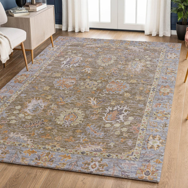 HomeRoots 10' X 14' Brown & Lavender Oriental Area Rug - Washable, UV Protected, Stain Resistant for Families 717953