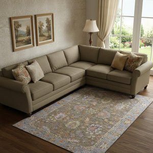 HomeRoots 10' X 14' Brown & Lavender Oriental Area Rug - Washable, UV Protected, Stain Resistant for Families 717953