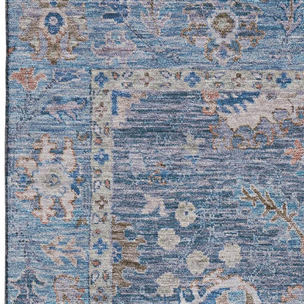 HomeRoots 5' x 8' Washable Blue and Taupe Oriental Area Rug with UV Protection - Stylish, Stain-Resistant Design! 717955