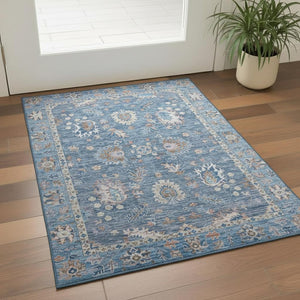 HomeRoots 5' x 8' Washable Blue and Taupe Oriental Area Rug with UV Protection - Stylish, Stain-Resistant Design! 717955