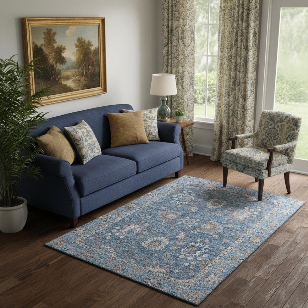 HomeRoots 8' Blue and Taupe Washable Oriental Rug with UV Protection - Durable, Stylish, and Easy to Clean! 717956