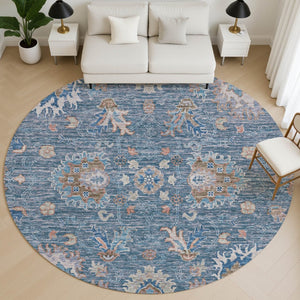HomeRoots 8' X 10' Blue & Taupe Oriental Washable Area Rug - UV Protected, Stain Resistant, Perfect for Homes! 717957