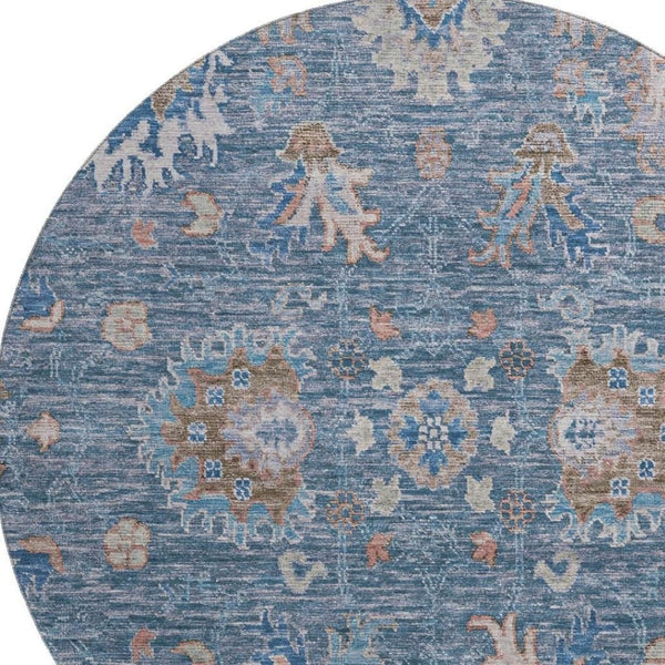HomeRoots 8' X 10' Blue & Taupe Oriental Washable Area Rug - UV Protected, Stain Resistant, Perfect for Homes! 717957