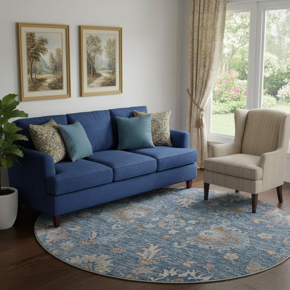 HomeRoots 8' X 10' Blue & Taupe Oriental Washable Area Rug - UV Protected, Stain Resistant, Perfect for Homes! 717957