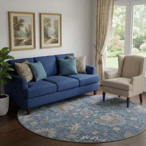 HomeRoots 8' X 10' Blue & Taupe Oriental Washable Area Rug - UV Protected, Stain Resistant, Perfect for Homes! 717957