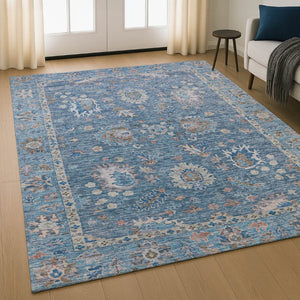 HomeRoots 9' X 12' Blue & Taupe Oriental Area Rug - Stylish, Washable, UV-Protected & Stain-Resistant Design 717958