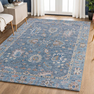 HomeRoots 9' X 12' Blue & Taupe Oriental Area Rug - Stylish, Washable, UV-Protected & Stain-Resistant Design 717958