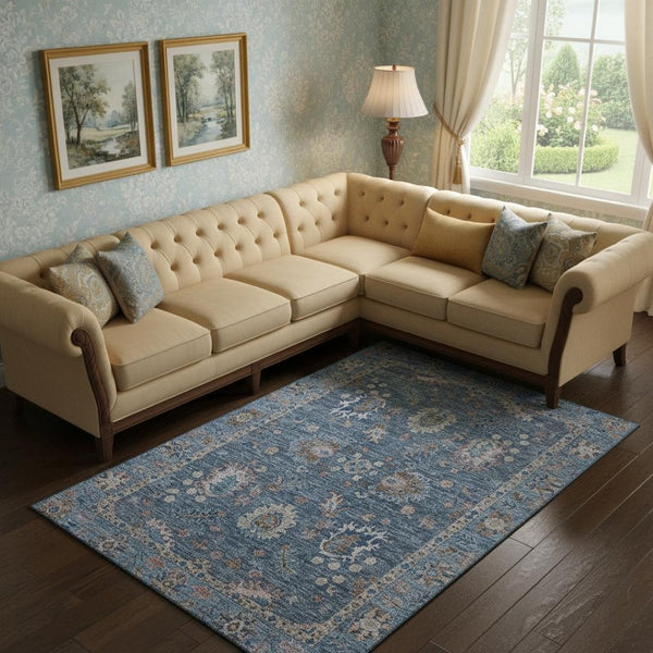 HomeRoots 9' X 12' Blue & Taupe Oriental Area Rug - Stylish, Washable, UV-Protected & Stain-Resistant Design 717958