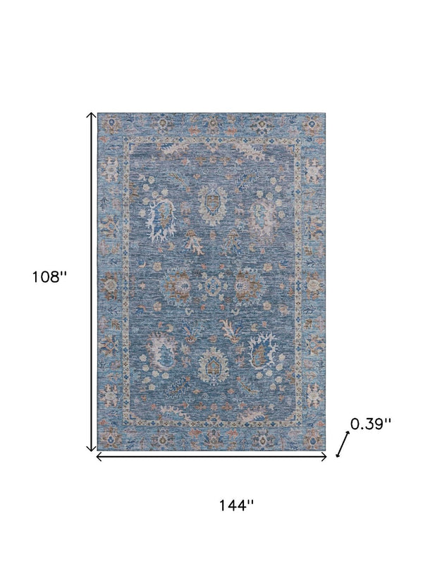 HomeRoots 10' X 14' Blue & Taupe Oriental Area Rug - Washable, UV Protected, Durable for Homes with Kids & Pets 717959