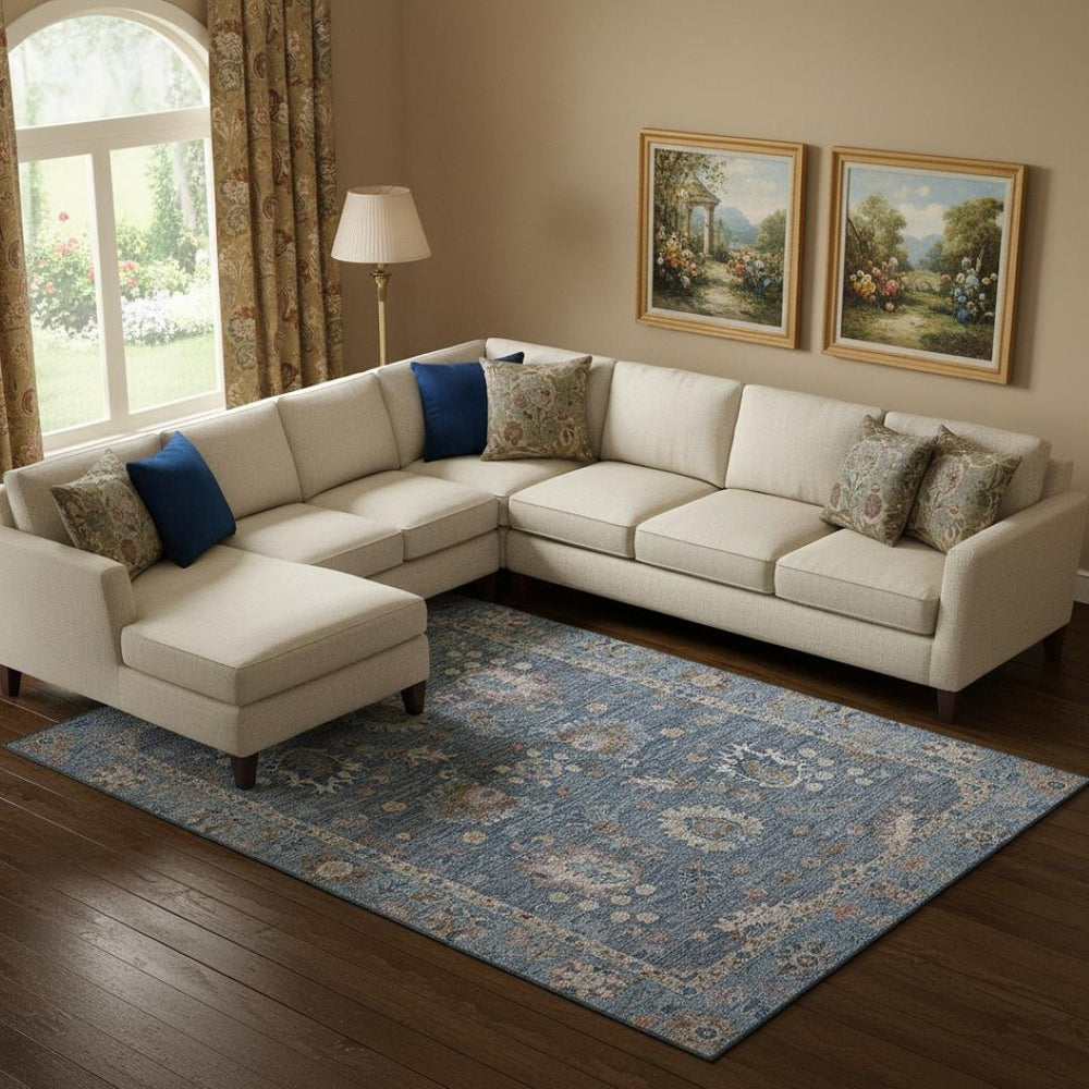 HomeRoots 10' X 14' Blue & Taupe Oriental Area Rug - Washable, UV Protected, Durable for Homes with Kids & Pets 717959