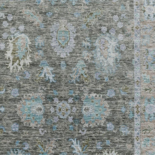 HomeRoots 5' X 8' Washable Fern Green & Denim Blue Area Rug with UV Protection - Stylish, Durable & Easy Care! 717961