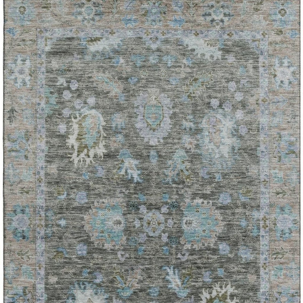 HomeRoots 5' X 8' Washable Fern Green & Denim Blue Area Rug with UV Protection - Stylish, Durable & Easy Care! 717961