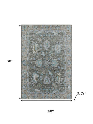 HomeRoots 5' X 8' Washable Fern Green & Denim Blue Area Rug with UV Protection - Stylish, Durable & Easy Care! 717961