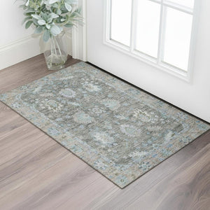 HomeRoots 5' X 8' Washable Fern Green & Denim Blue Area Rug with UV Protection - Stylish, Durable & Easy Care! 717961