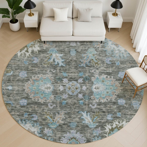 HomeRoots 8' X 10' Fern Green & Denim Blue Washable Area Rug – Stain Resistant, UV Protected, Easy Care Design 717963