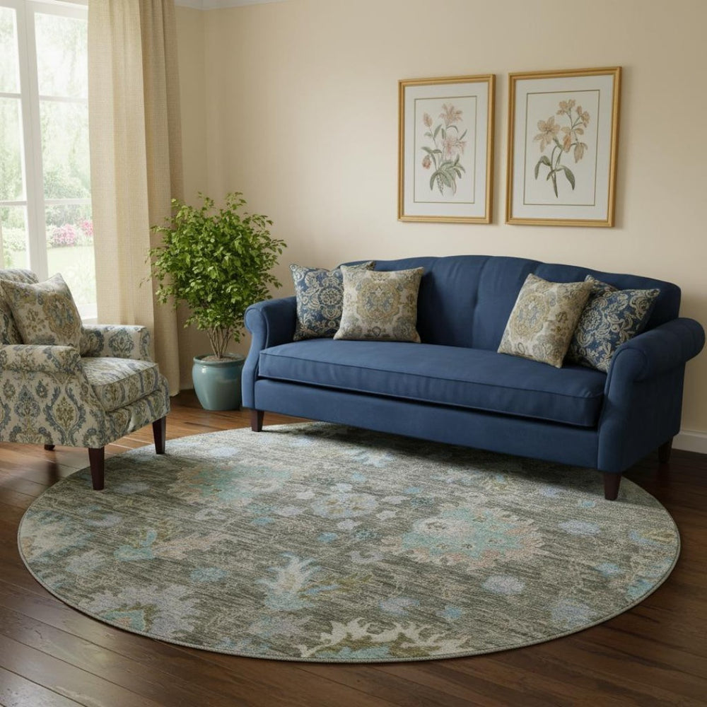 HomeRoots 8' X 10' Fern Green & Denim Blue Washable Area Rug – Stain Resistant, UV Protected, Easy Care Design 717963