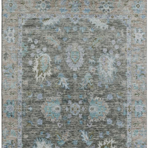 HomeRoots 9' X 12' Durable Fern Green & Denim Blue Oriental Area Rug with UV Protection & Easy Care Design 717964