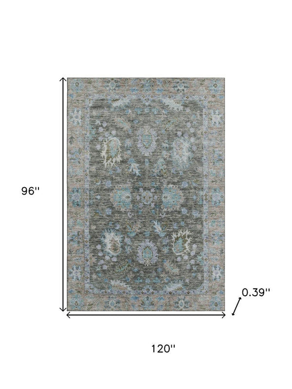 HomeRoots 9' X 12' Durable Fern Green & Denim Blue Oriental Area Rug with UV Protection & Easy Care Design 717964