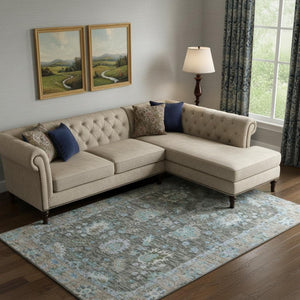 HomeRoots 9' X 12' Durable Fern Green & Denim Blue Oriental Area Rug with UV Protection & Easy Care Design 717964