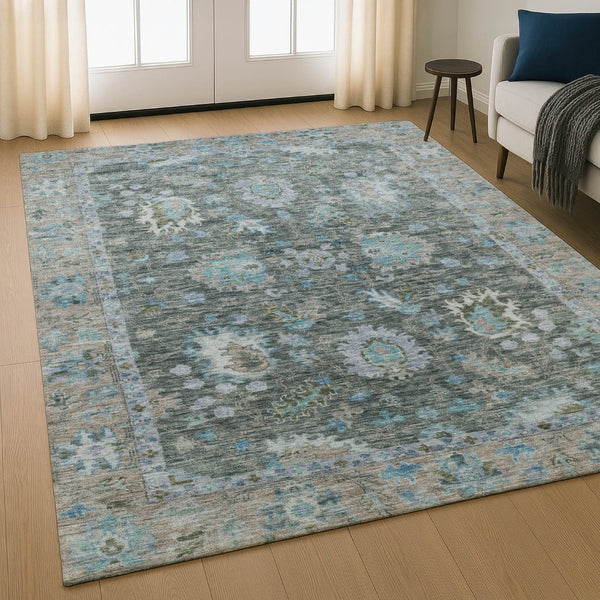 HomeRoots 10' X 14' Fern Green & Denim Blue Oriental Washable Area Rug - Stylish, Durable, UV Protected Design! 717965