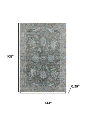 HomeRoots 10' X 14' Fern Green & Denim Blue Oriental Washable Area Rug - Stylish, Durable, UV Protected Design! 717965