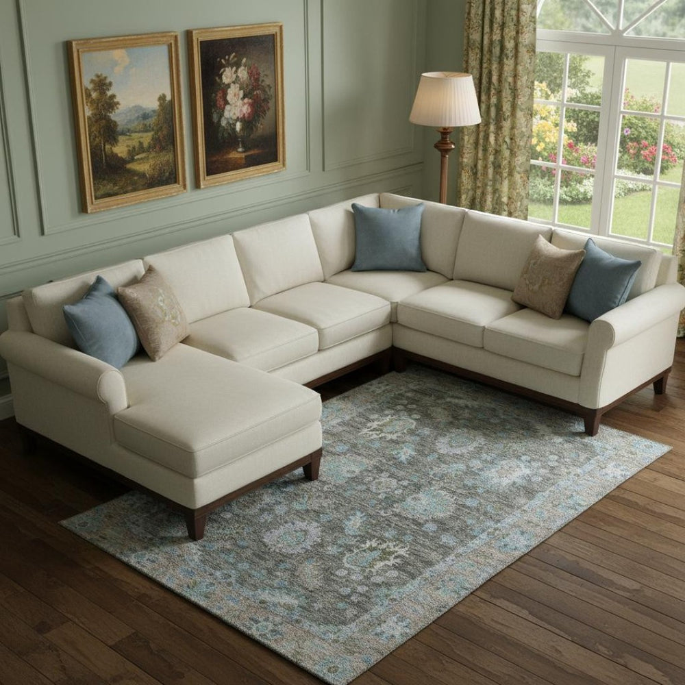 HomeRoots 10' X 14' Fern Green & Denim Blue Oriental Washable Area Rug - Stylish, Durable, UV Protected Design! 717965