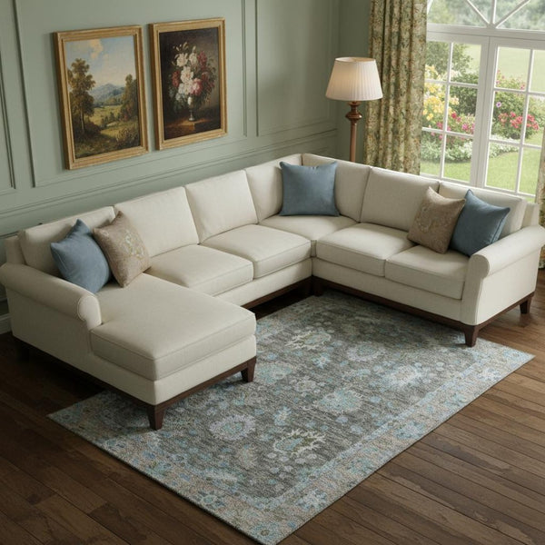 HomeRoots 10' X 14' Fern Green & Denim Blue Oriental Washable Area Rug - Stylish, Durable, UV Protected Design! 717965
