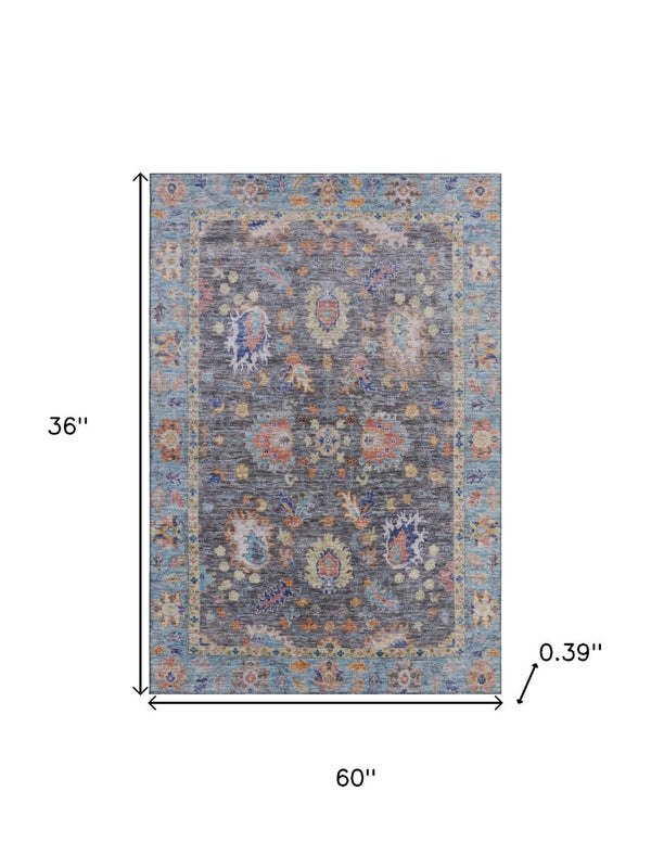 HomeRoots 5' X 8' Gray and Copper Oriental Area Rug - Washable, Stain Resistant, UV Protected for Lasting Beauty 717967