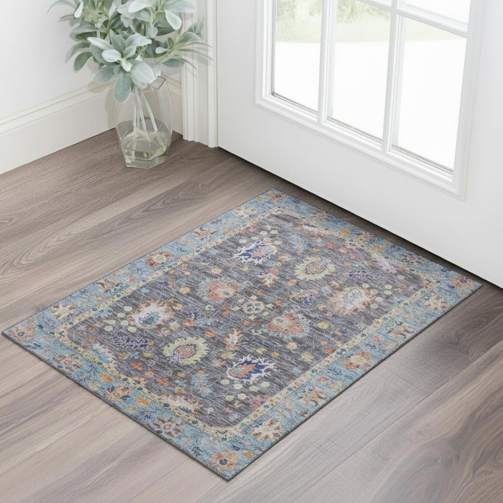 HomeRoots 5' X 8' Gray and Copper Oriental Area Rug - Washable, Stain Resistant, UV Protected for Lasting Beauty 717967