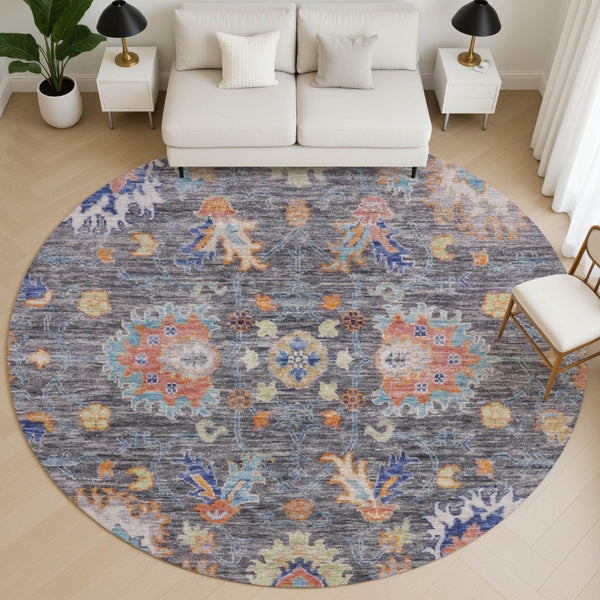 HomeRoots 8' X 10' Gray and Copper Oriental Washable Area Rug – Durable, UV-Protected, Easy Clean Design! 717969