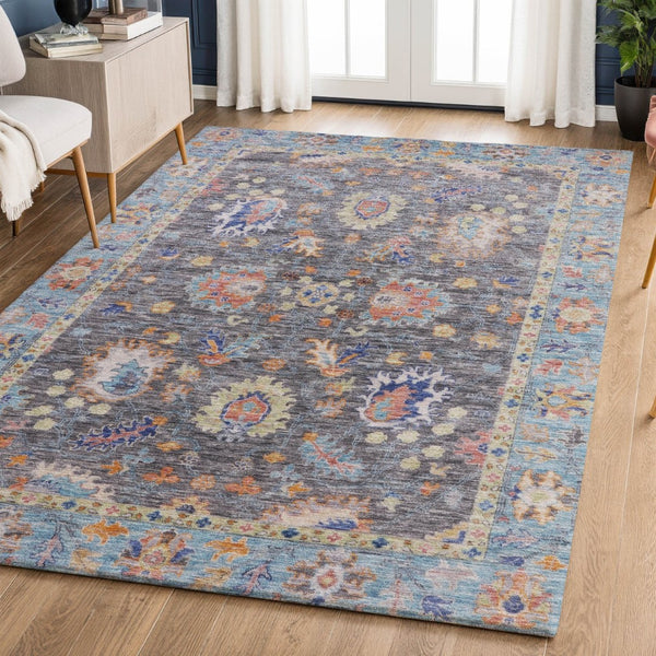 HomeRoots 9' X 12' Gray & Copper Oriental Area Rug - Washable, Stain Resistant, UV Protected for Busy Homes 717970
