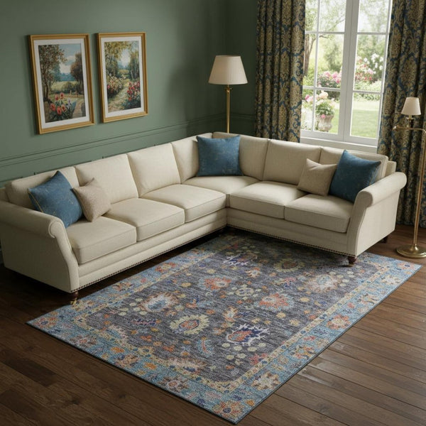 HomeRoots 9' X 12' Gray & Copper Oriental Area Rug - Washable, Stain Resistant, UV Protected for Busy Homes 717970
