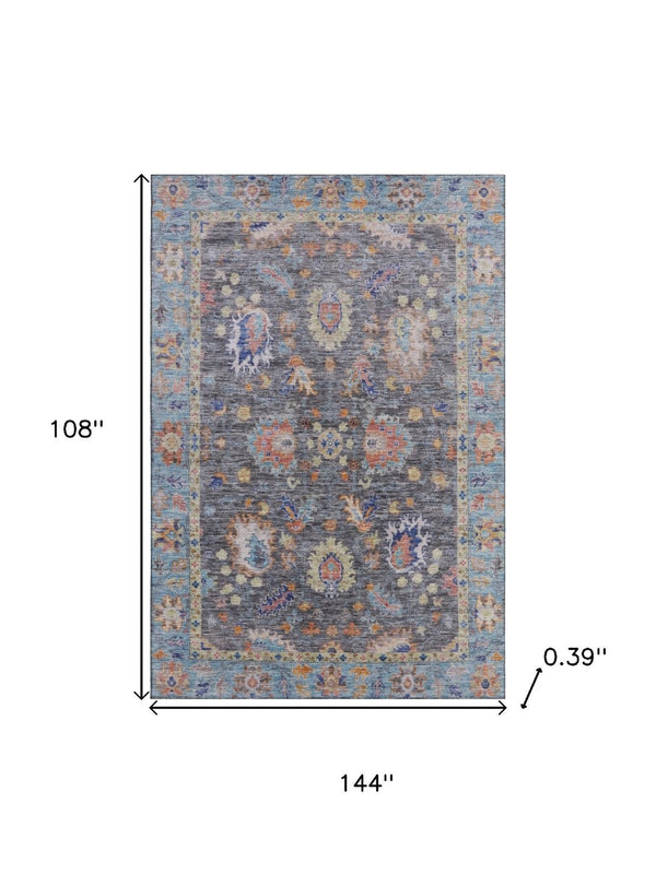 HomeRoots 10' X 14' Gray and Copper Oriental Washable Area Rug – UV Protected, Durable & Easy Care for Homes 717971
