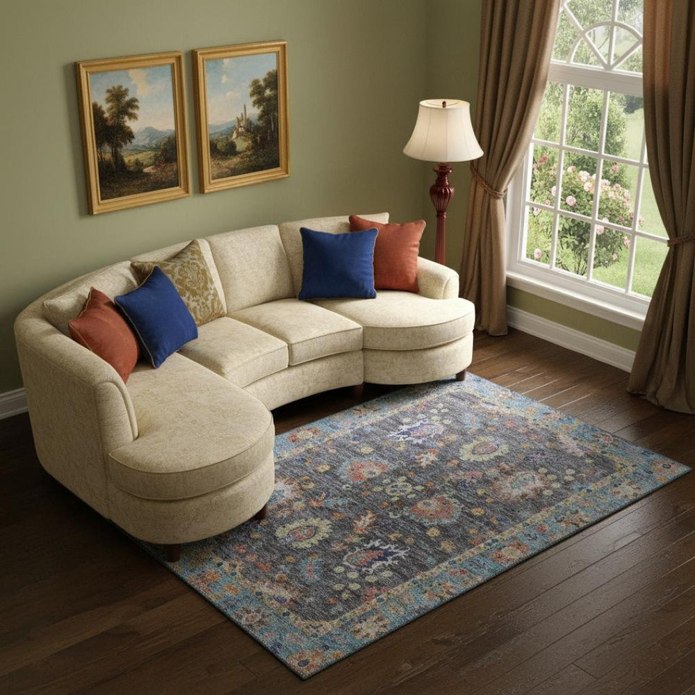 HomeRoots 10' X 14' Gray and Copper Oriental Washable Area Rug – UV Protected, Durable & Easy Care for Homes 717971