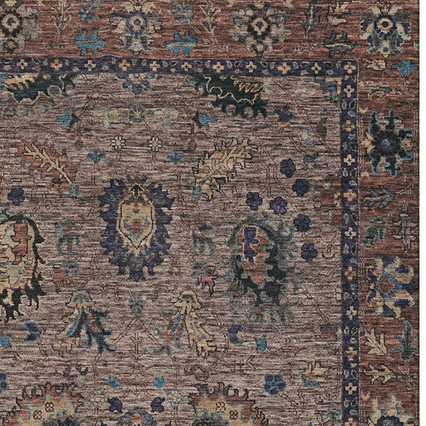 HomeRoots 5' X 8' Coffee and Copper Oriental Area Rug - Machine Washable, UV Protection, Non-Slip Backing 717973