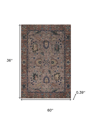 HomeRoots 5' X 8' Coffee and Copper Oriental Area Rug - Machine Washable, UV Protection, Non-Slip Backing 717973