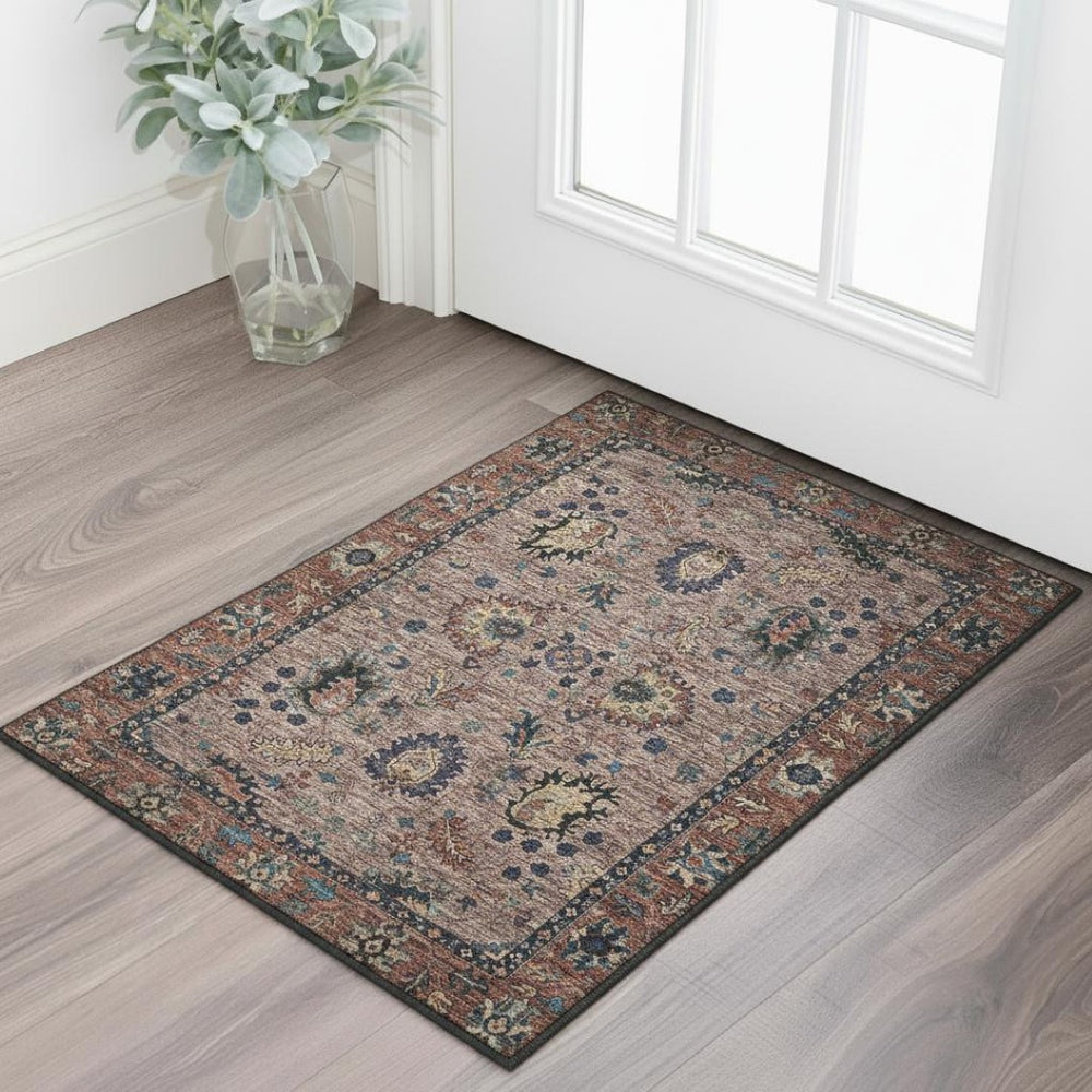 HomeRoots 5' X 8' Coffee and Copper Oriental Area Rug - Machine Washable, UV Protection, Non-Slip Backing 717973