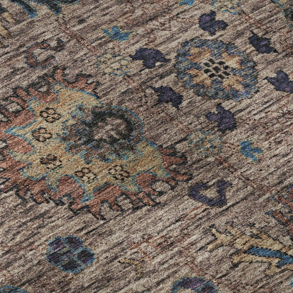 HomeRoots 8' Washable Round Rug in Coffee & Copper - Durable, UV-Protected, Easy-Care Oriental Design for Homes 717974